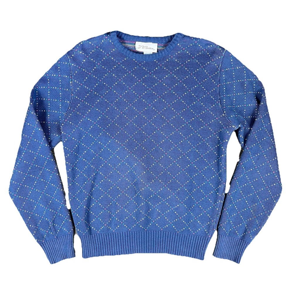 JB‎ Britton Mens Blue Knit Crewneck Sweater Medium Grandpacore Preppy Golf Bloke